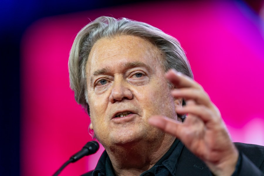 FILE - Steve Bannon speaks at the Conservative Political Action Conference, CPAC 2023, March 3, 2023, at National Harbor in Oxon Hill, Md. Former President Donald Trump's longtime ally has appealed his criminal conviction for defying a subpoena from the House committee investigating the Jan. 6 insurrection at the U.S. Capitol. (AP Photo/Alex Brandon, File)