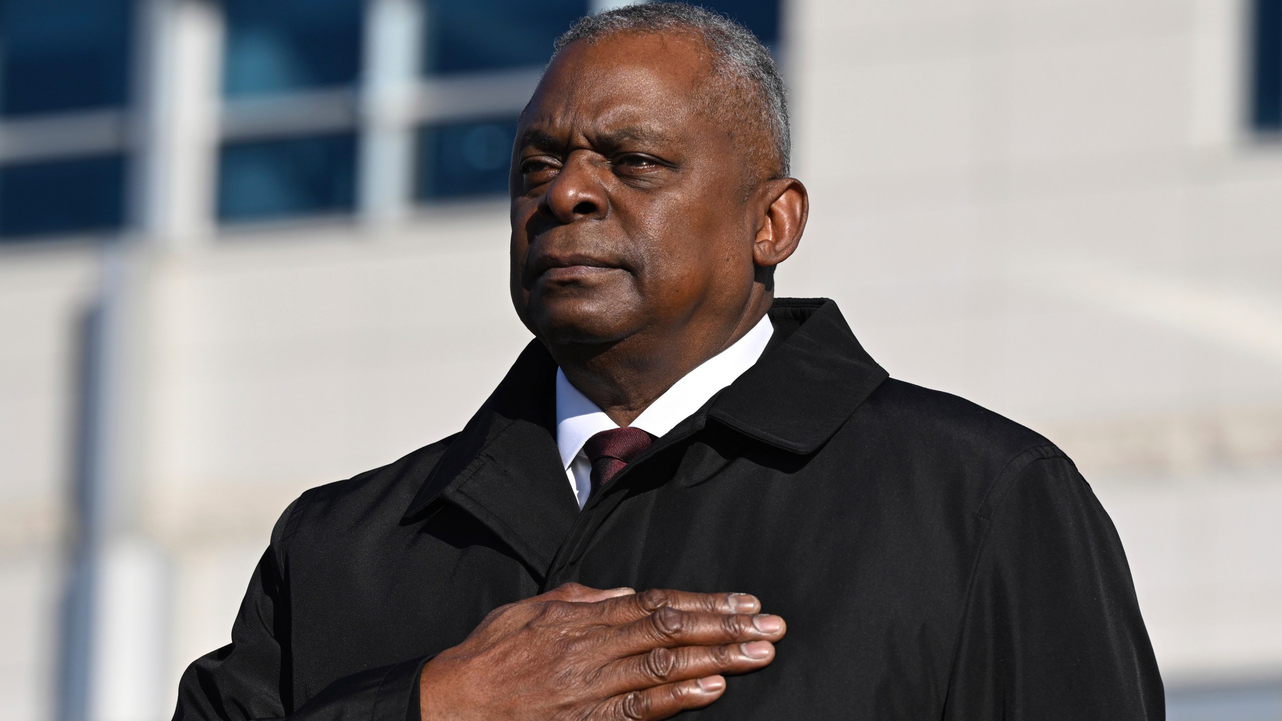 U.S. Secretary of Defense Lloyd Austin attends a welcome ceremony before an annual security meeting with South Korean Defense Minister Shin Won-sik at the Defense Ministry in Seoul, on Monday, Nov. 13, 2023. (Jung Yeon-je/Pool Photo via AP)