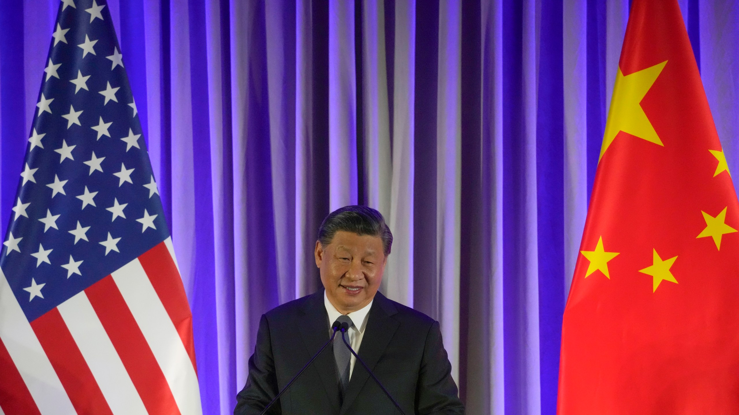 China's President Xi Jinping speaks at a dinner with business leaders during the Asia-Pacific Economic Cooperation (APEC) conference Wednesday, Nov. 15, 2023, in San Francisco. (AP Photo/Jeff Chiu)