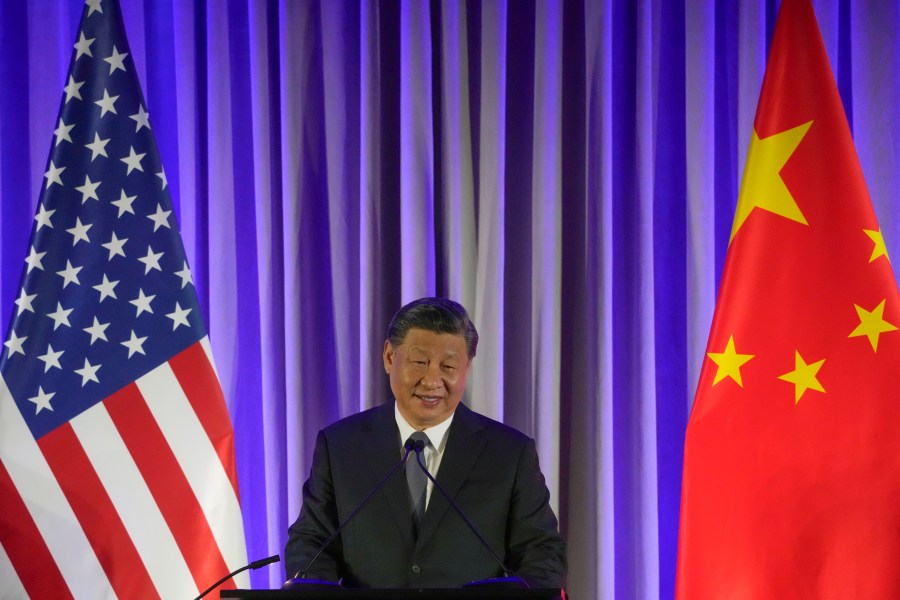 China's President Xi Jinping speaks at a dinner with business leaders during the Asia-Pacific Economic Cooperation (APEC) conference Wednesday, Nov. 15, 2023, in San Francisco. (AP Photo/Jeff Chiu)