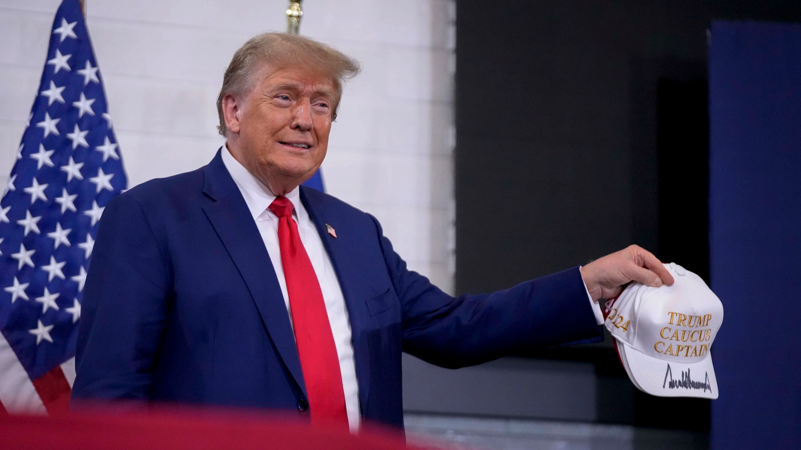 Republican presidential candidate and former President Donald Trump speaks during a rally, Saturday, Nov. 18, 2023, in Fort Dodge, Iowa. (AP Photo/Bryon Houlgrave)