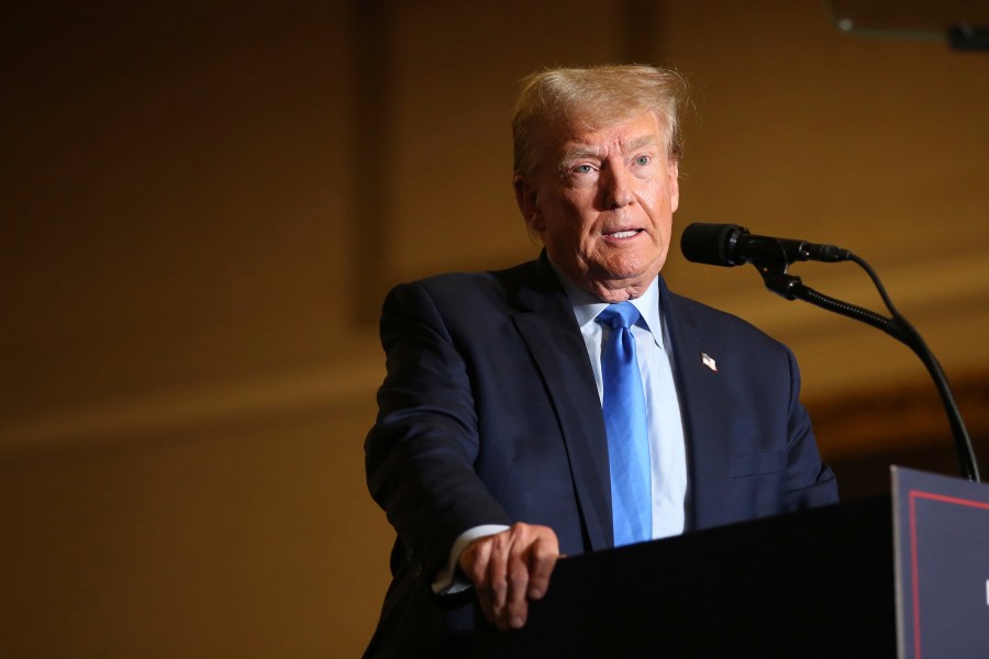 FILE - Former President Donald Trump speaks at a campaign rally Saturday, Nov. 11, 2023, in Claremont, N.H. (AP Photo/Reba Saldanha, File)