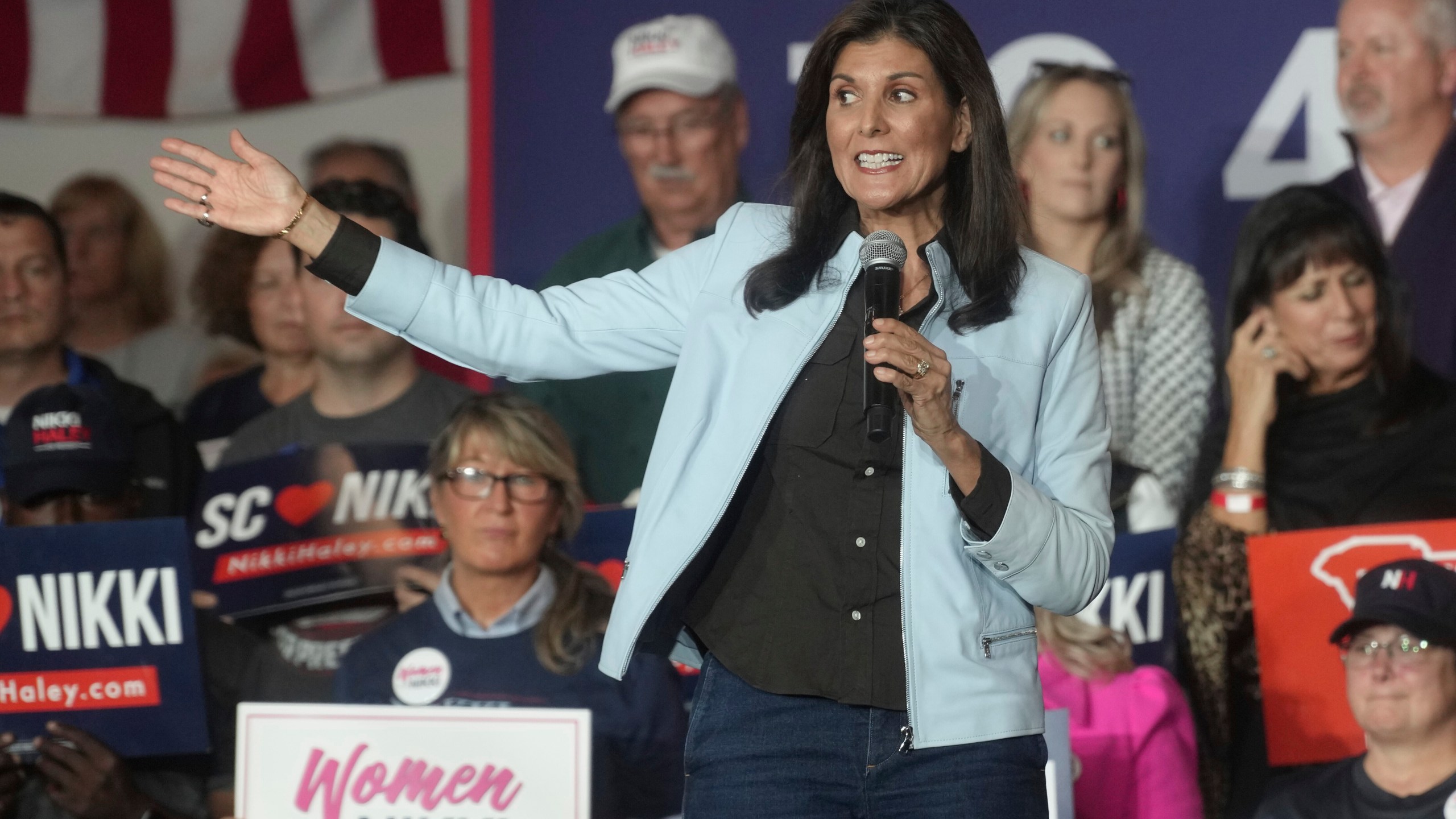 GOP presidential hopeful Nikki Haley speaks during a campaign event on Monday, Nov. 27, 2023, in Bluffton, S.C. Haley is among a cluster of Republican candidates competing for second place in a GOP Republican primary thus far largely dominated by former President Donald Trump. (AP Photo/Meg Kinnard)