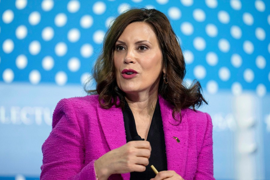 FILE - Michigan Gov. Gretchen Whitmer speaks at the SelectUSA Investment Summit, May 4, 2023, in Oxon Hill, Md. Campaigns will be required to clearly state that political advertisements airing in Michigan were created with the use of artificial intelligence under legislation expected to be signed in the coming days by Whitmer. The use of AI-generated deepfakes within 90 days of an election will be prohibited without a disclosure identifying the media as manipulated. (AP Photo/Alex Brandon, File)