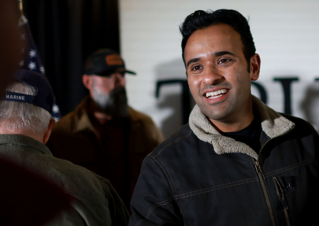 Vivek Ramaswamy greets supporters at a campaign stop in Iowa.