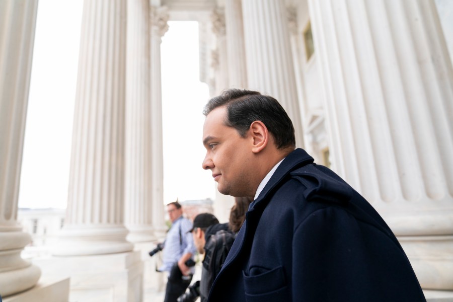 FILE - Rep. George Santos, R-N.Y., leaves the Capitol after being expelled from the House of Representatives, Dec. 1, 2023, in Washington. The special election for the Santos' former House seat is set for Feb. 13, New York Gov. Kathy Hochul announced Tuesday, Dec. 5. (AP Photo/Stephanie Scarbrough, File)