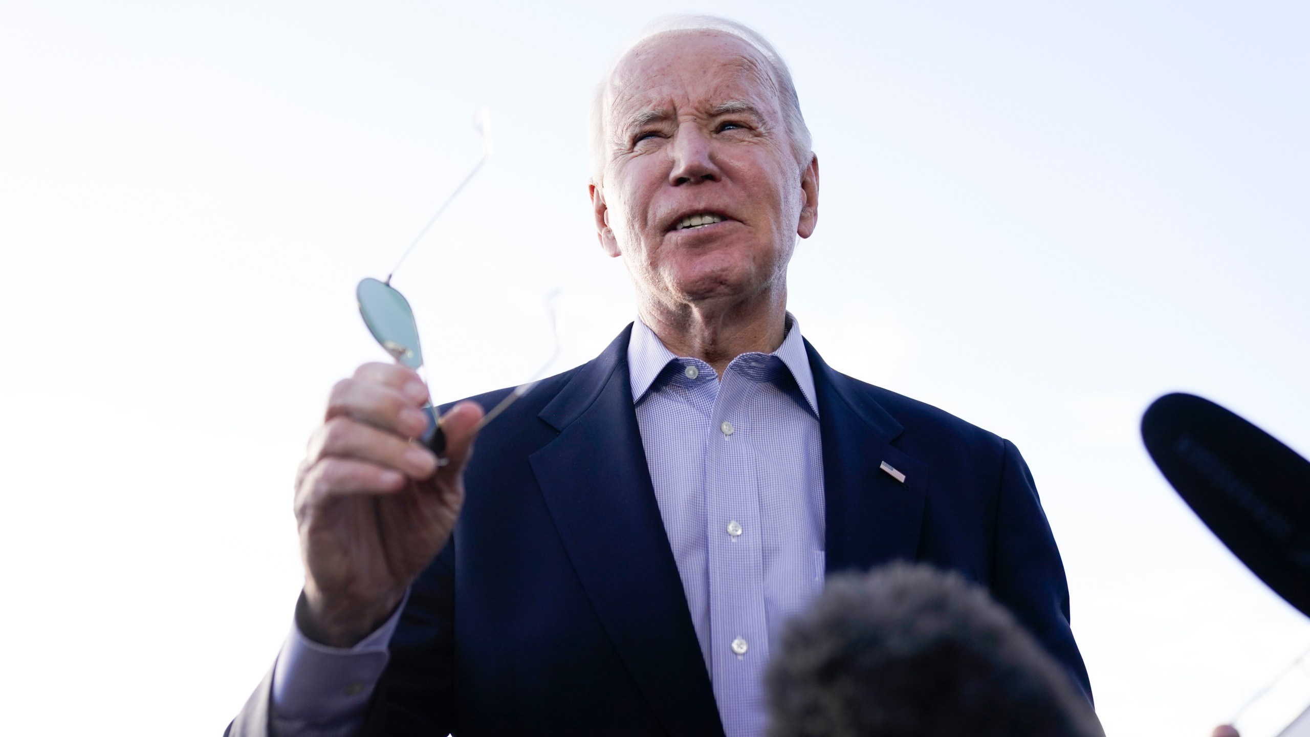 President Joe Biden speaks to the media before boarding Air Force One at Pueblo memorial Airport in Pueblo, Colo., Wednesday, Nov. 29, 2023, to travel back to Washington. (AP Photo/Andrew Harnik)