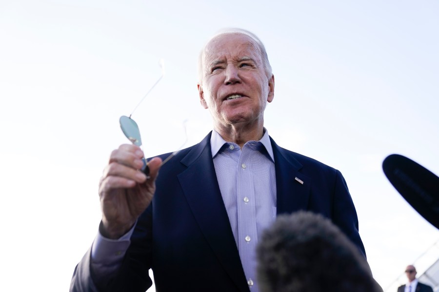 President Joe Biden speaks to the media before boarding Air Force One at Pueblo memorial Airport in Pueblo, Colo., Wednesday, Nov. 29, 2023, to travel back to Washington. (AP Photo/Andrew Harnik)