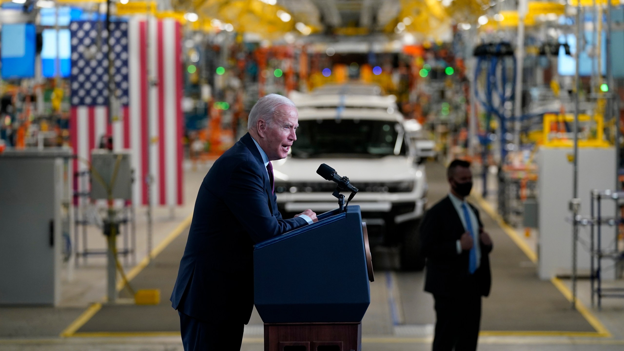 President Joe Biden speaks during a visit to the General Motors Factory ZERO electric vehicle assembly plant on Nov. 17, 2021, in Detroit. The Biden Administration targeted half of all new vehicle sales in the nation to be electric by 2030 in August 2021 as part of its efforts to slash greenhouse gas emissions. (AP Photo/Evan Vucci, File)