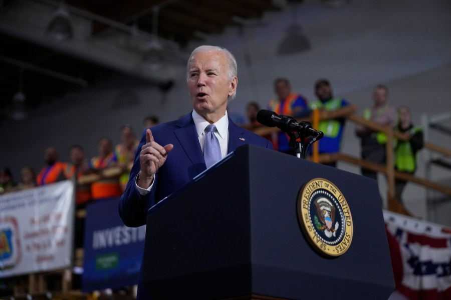 FILE - President Joe Biden speaks about investment in rail projects, including high-speed electric trains, Friday, Dec. 8, 2023, in Las Vegas. (AP Photo/Manuel Balce Ceneta, File)