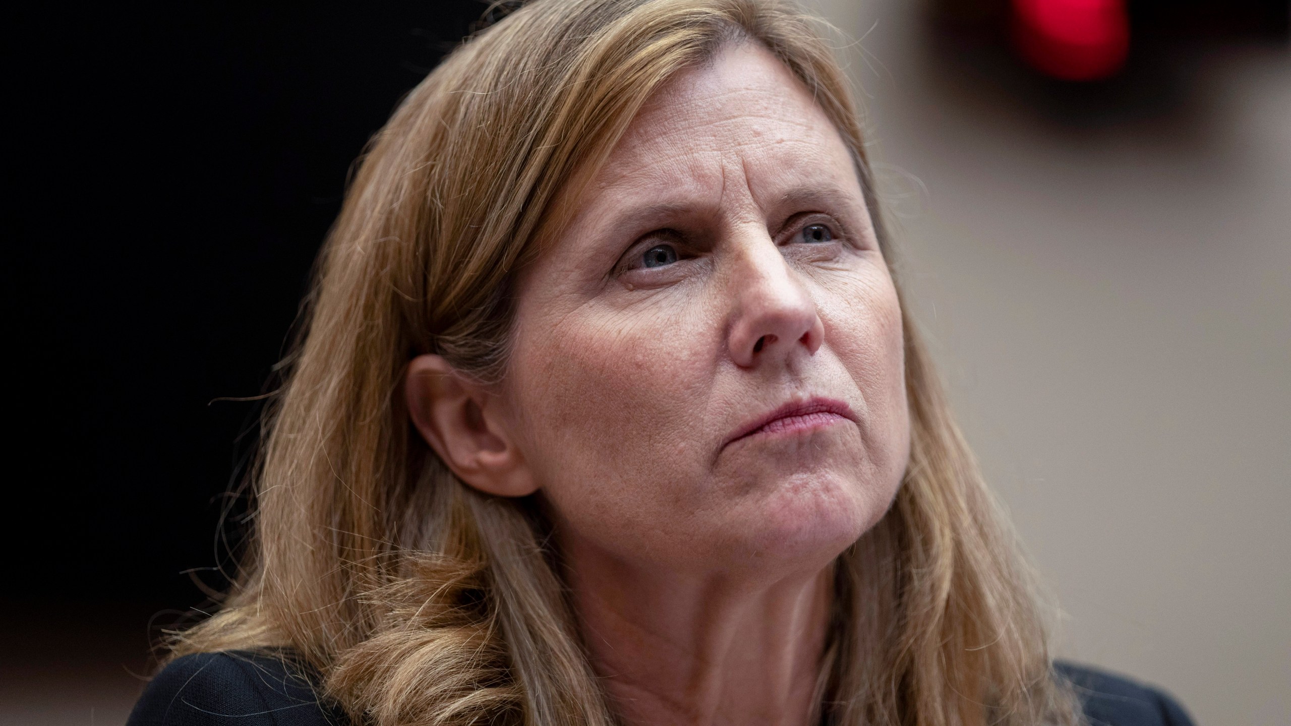 FILE - University of Pennsylvania President Liz Magill listens during a hearing of the House Committee on Education on Capitol Hill, Tuesday, Dec. 5, 2023, in Washington. Magill has resigned amid pressure from donors and criticism over testimony at a congressional hearing where she was unable to say under repeated questioning that calls on campus for the genocide of Jews would violate the school’s conduct policy. (AP Photo/Mark Schiefelbein, File)