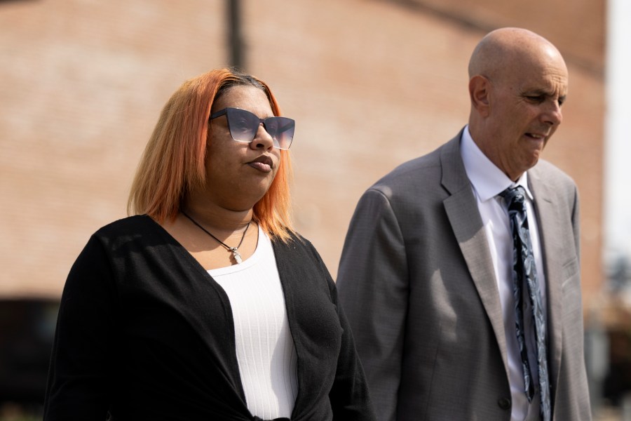 FILE - Deja Taylor arrives to the United States Courthouse, Sept. 21, 2023, in Newport News, Va., with her lawyer James Ellenson. Taylor, the mother of a 6-year-old boy who shot his teacher in Virginia, is scheduled to be sentenced for felony child neglect in the city of Newport News, Friday, Dec. 15. (Billy Schuerman/The Virginian-Pilot via AP, File)