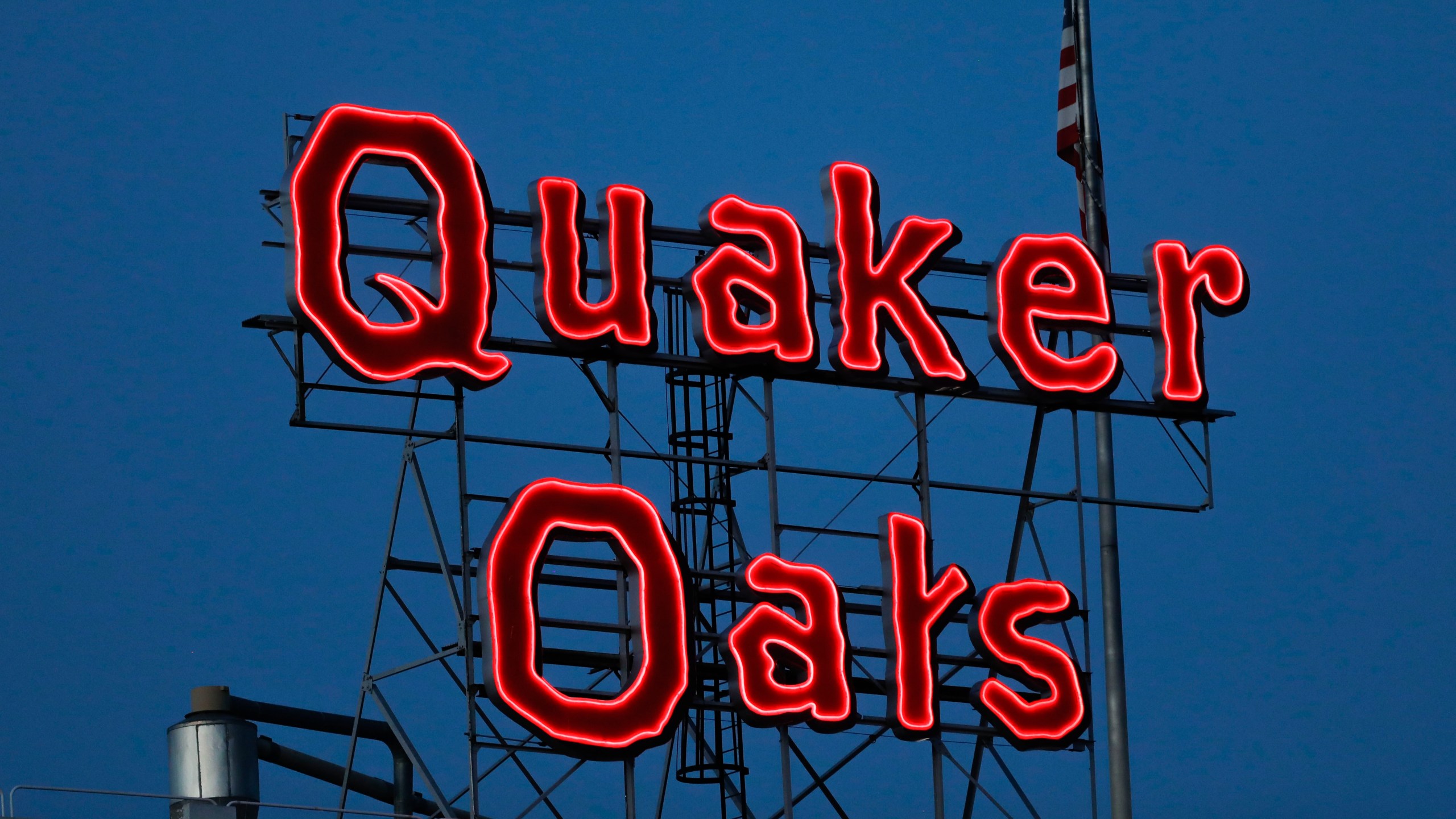 FILE - The new Quaker Oats sign is seen in Cedar Rapids, Iowa on Tuesday, June 8, 2021. Quaker Oats on Friday, Dec. 15, 2023, recalled several of its granola products, including granola bars and cereals, saying the foods could be contaminated with salmonella. (Rebecca F. Miller/The Gazette via AP, File)