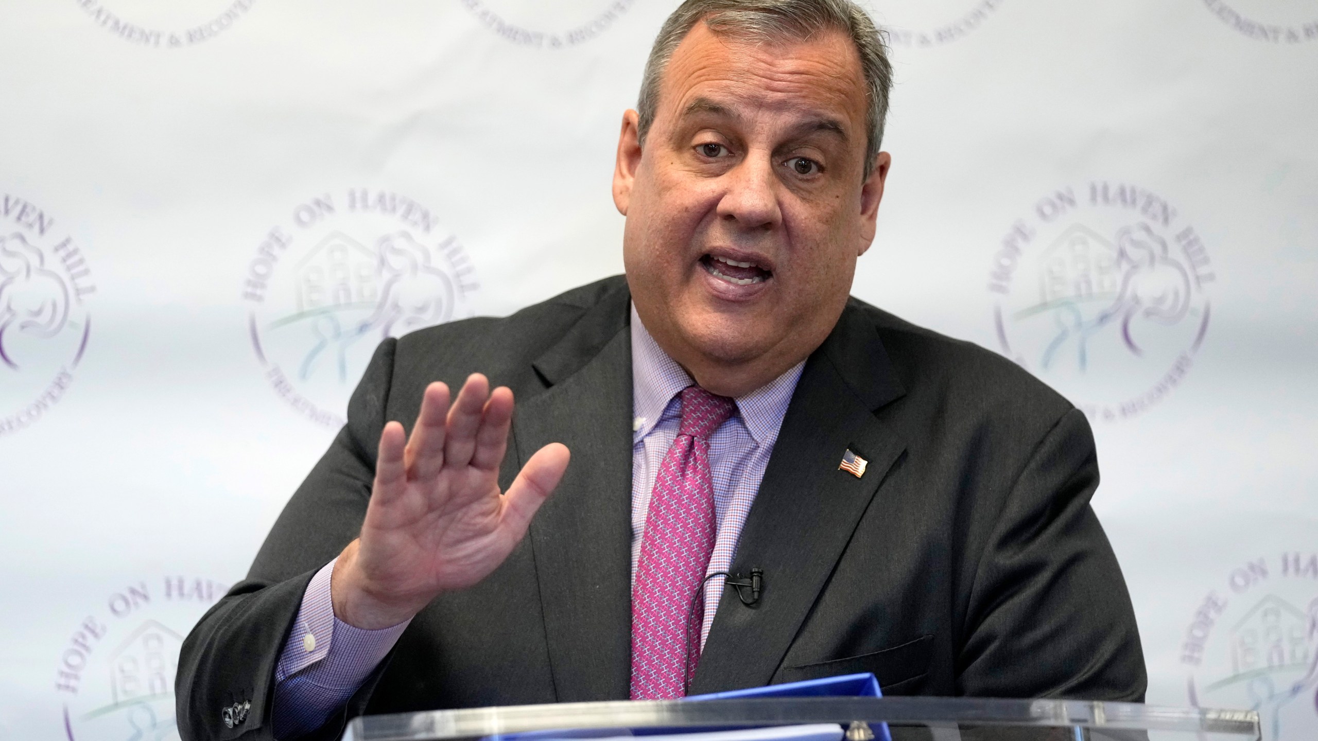 Republican presidential candidate Chris Christie delivers a speech about drug addiction at Hope on Haven Hill, Wednesday, Dec. 20, 2023, in Rochester, N.H. (AP Photo/Robert F. Bukaty)