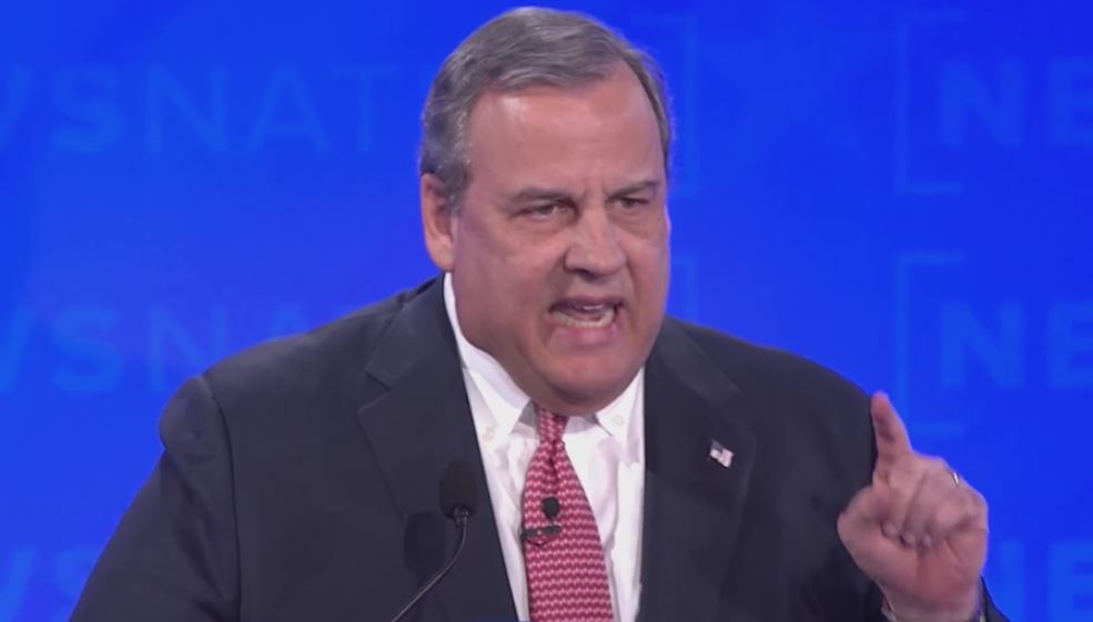 Former New Jersey Governor Chris Christie speaks at a GOP presidential primary debate.