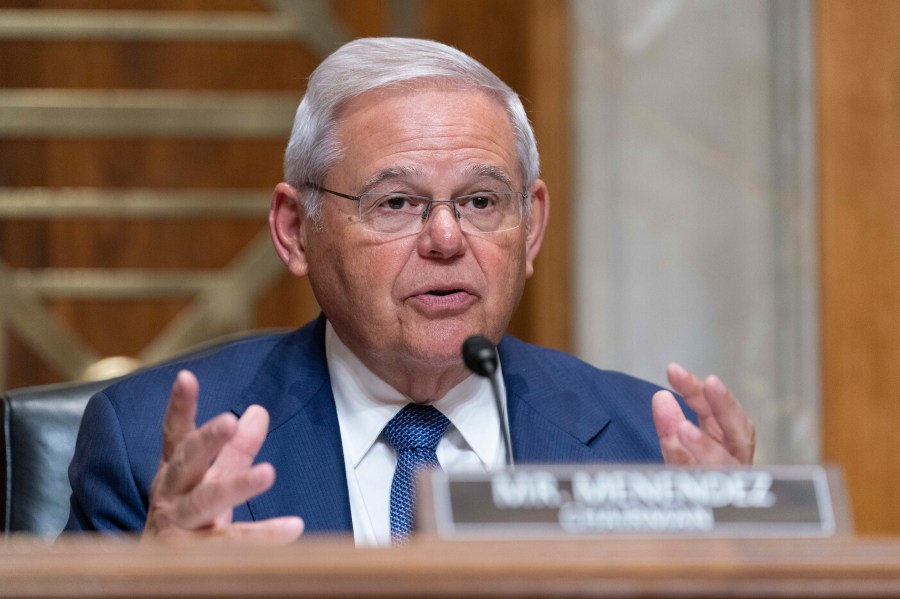 FILE - Sen. Bob Menendez, D-N.J., chair of the Senate Foreign Relations Committee speaks during Senate Foreign Relations Committee hearing on the budget request for the State Department for fiscal year 2024, on Capitol Hill, March 22, 2023, in Washington. Menendez faces a new allegation that he used clout to help businessman get deal with Qatari investment fund. (AP Photo/Jose Luis Magana, File)