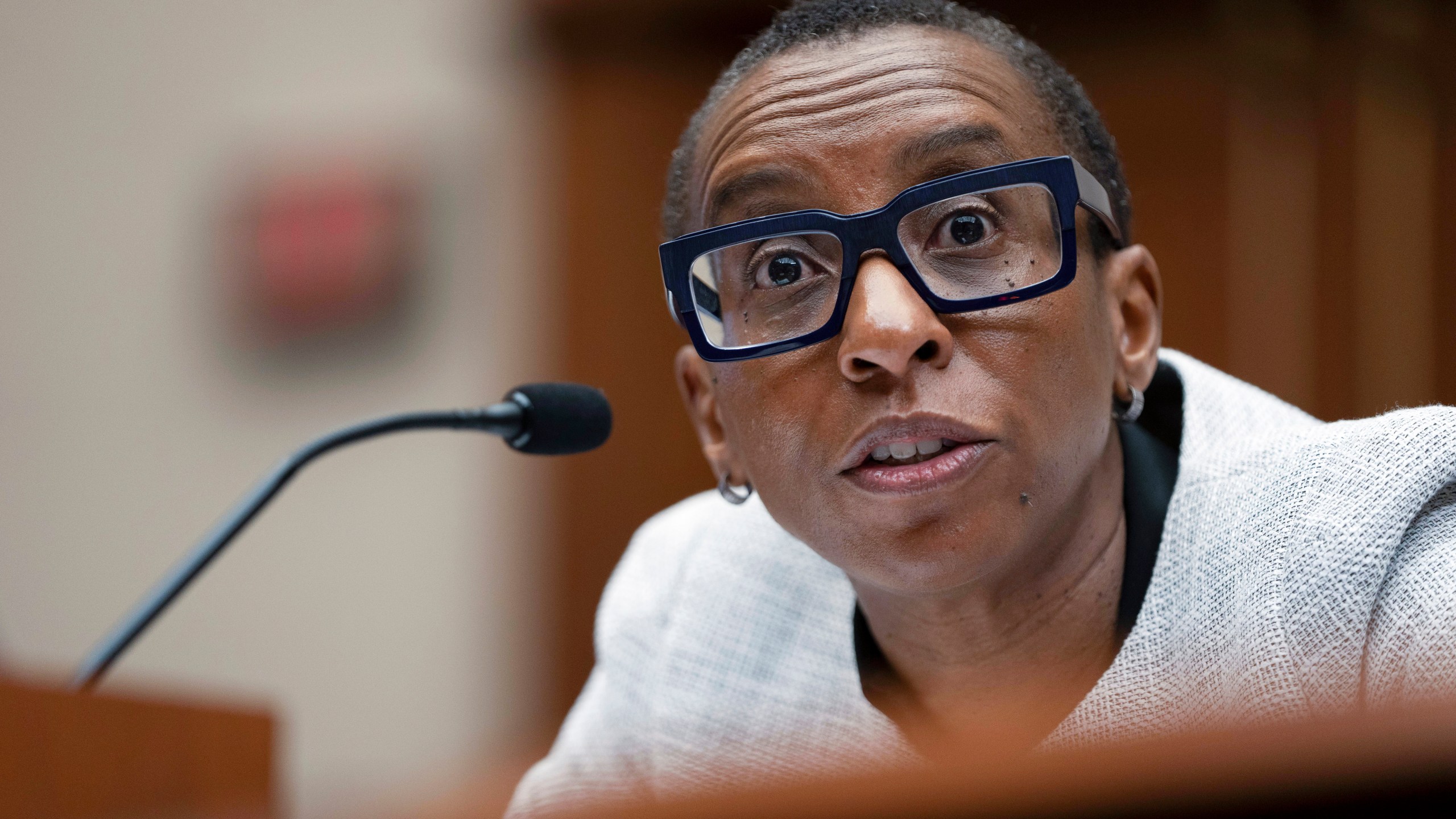 FILE - Harvard University President Claudine Gay speaks during a hearing of the House Committee on Education on Capitol Hill, Dec. 5, 2023, in Washington. Gay resigned Tuesday, Jan. 2, 2024, amid plagiarism accusations and criticism over testimony at a congressional hearing where she was unable to say unequivocally that calls on campus for the genocide of Jews would violate the school’s conduct policy. (AP Photo/Mark Schiefelbein, File)