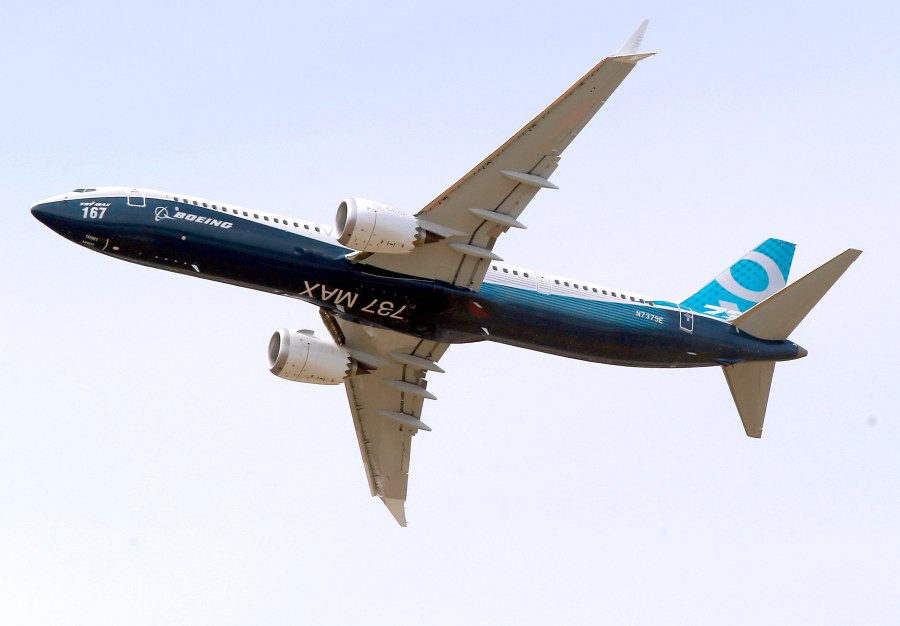 FILE - A Boeing 737 MAX 9 airplane performs a demonstration flight at the Paris Air Show in Le Bourget, east of Paris, France, June 20, 2017. Indonesia has temporarily grounded three Boeing 737-9 Max jetliners, following an incident in which an Alaska Airlines plane suffered a blowout that left a gaping hole in the side of the fuselage. (AP Photo/Michel Euler, File)