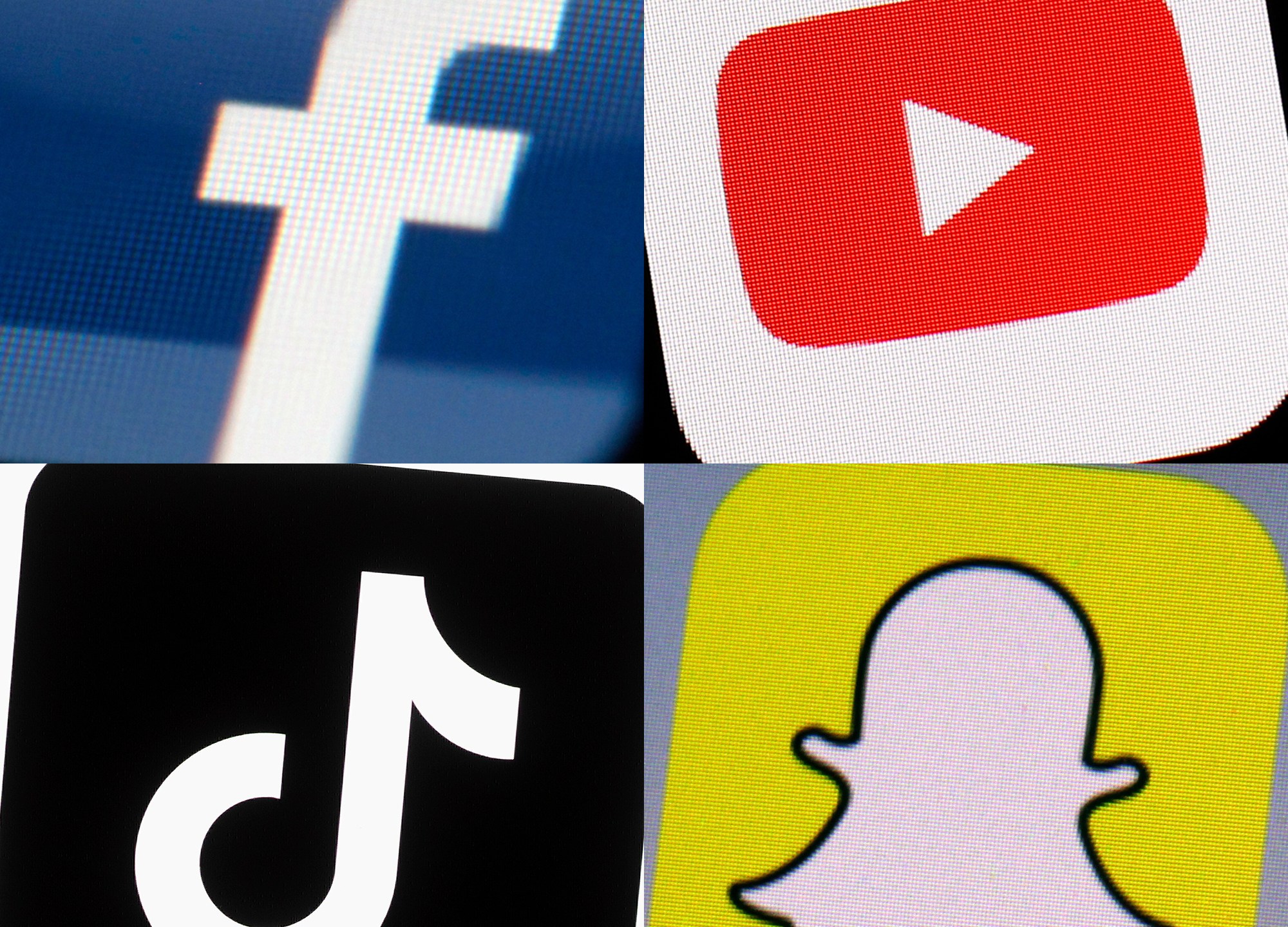 FILE - This combination of 2017-2022 photos shows the logos of Facebook, YouTube, TikTok and Snapchat on mobile devices. A trade group representing TikTok, Snapchat, Meta and other major tech companies sued Ohio on Friday, Jan. 5, 2024 over a pending law that requires children to get parental consent to use social media apps. (AP Photo/File)