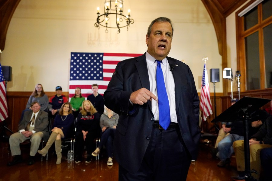 Republican presidential candidate former New Jersey Gov. Chris Christie announces he is dropping out of the race during a town hall campaign event Wednesday, Jan. 10, 2024, in Windham, N.H. (AP Photo/Robert F. Bukaty)