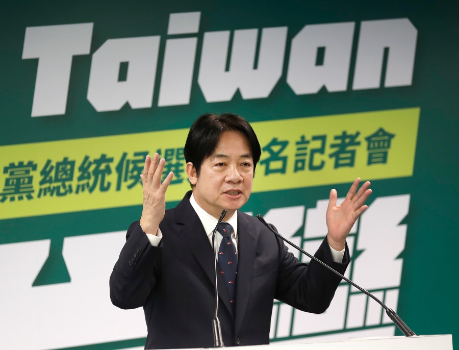 FILE - Taiwan's Vice President Lai Ching-te, also known as William Lai, speaks in Taipei, Taiwan, April 12, 2023. On Saturday, Jan. 13, 2024, the island of 23 million people will choose a new president to replace Tsai Ing-wen, who has served the limit of two terms. The election has drawn high attention because Beijing is opposed to front-runner Lai Ching-te, the candidate from the governing Democratic Progressive Party, which is known for its pro-independence learnings. This has raised concerns that a Lai win could trigger a military response from the mainland.(AP Photo/Chiang Ying-ying, File)