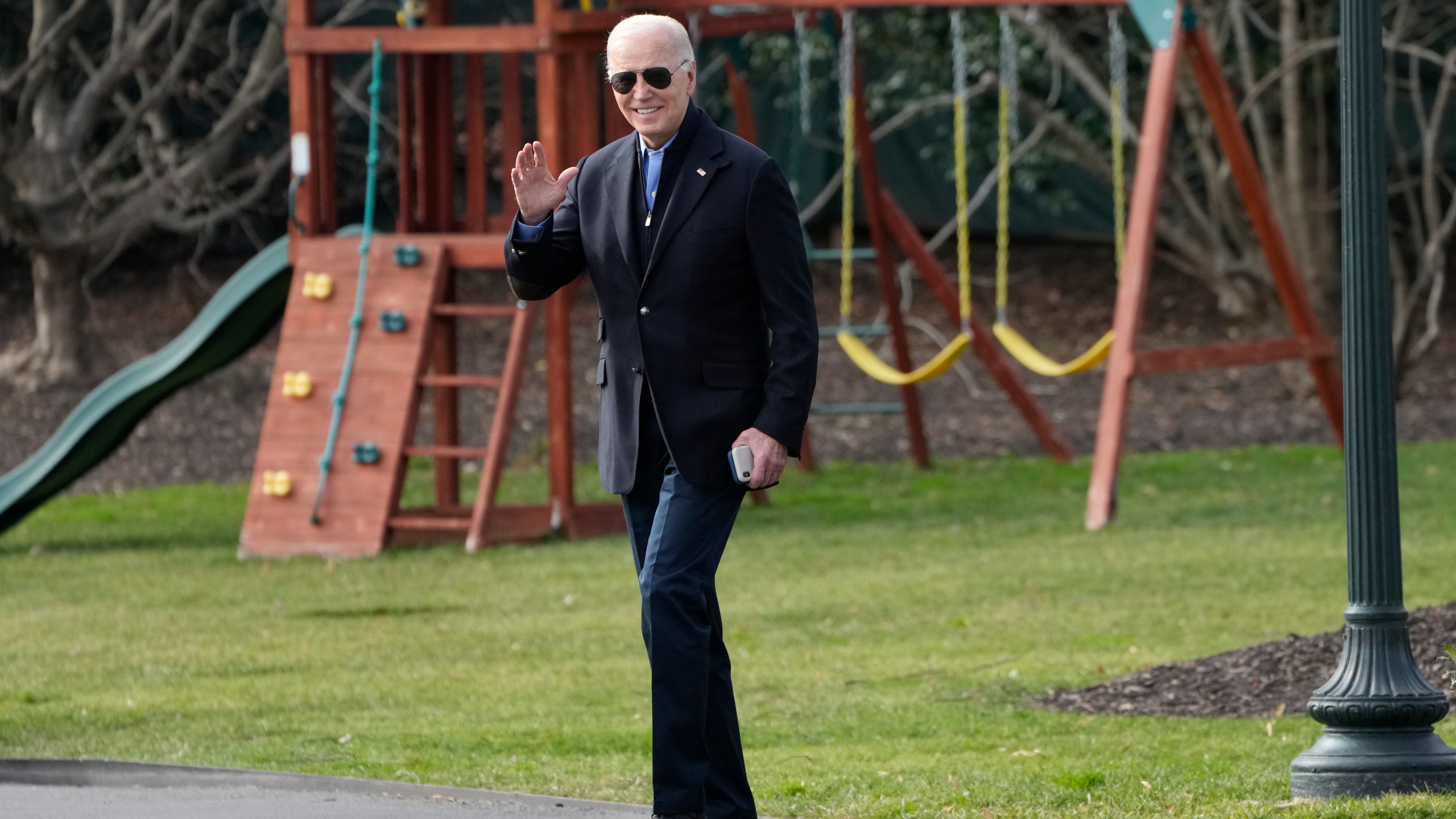 President Joe Biden walks to board Marine One on the South Lawn in Washington, Friday, Jan. 12, 2024, for a short trip to Joint Base Andrews, Md., and then on to Allentown, Pa. (AP Photo/Mark Schiefelbein)