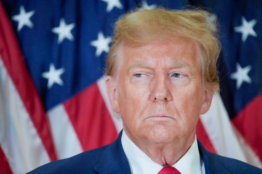 FILE - Former President Donald Trump speaks during a news conference, Thursday, Jan. 11, 2024, in New York. As Republican primary voters prepare to cast ballots for who they believe should lead the U.S. into its future, leading candidates are struggling to discuss key elements of the nation’s past. Trump, Florida Gov. Ron DeSantis, and former UN Ambassador Nikki Haley have all raised eyebrows with rhetoric on the Civil War and slavery. (AP Photo/Mary Altaffer, File)