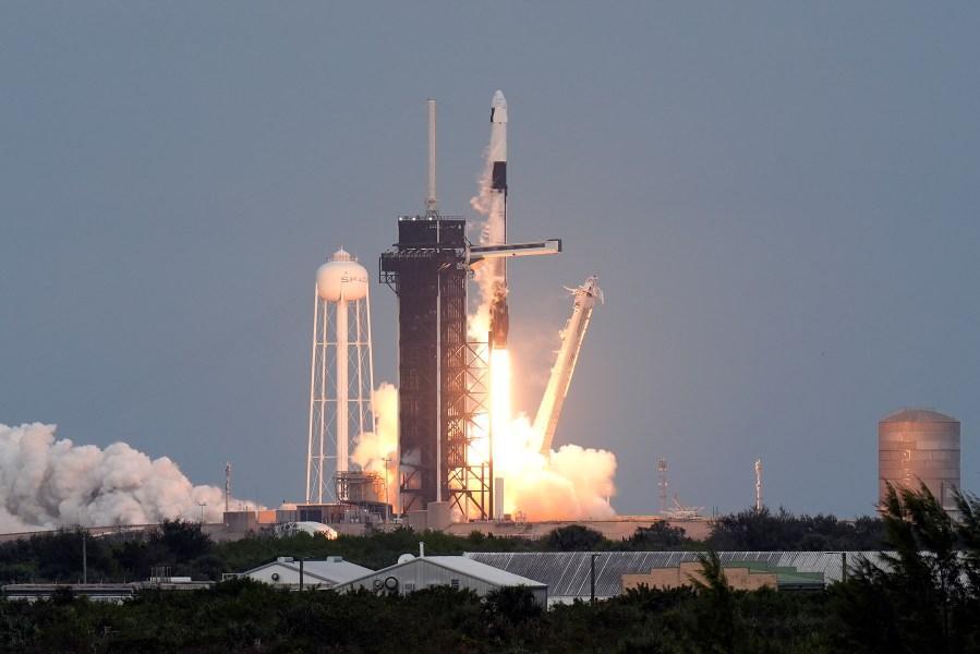 A SpaceX Falcon 9 rocket lifts off from Kennedy Space Center's Launch Pad 39-A, Thursday, Jan. 18, 2024, in Cape Canaveral, Fla. Four private astronauts are making a trip to the International Space Station. (AP Photo/Chris O'Meara)