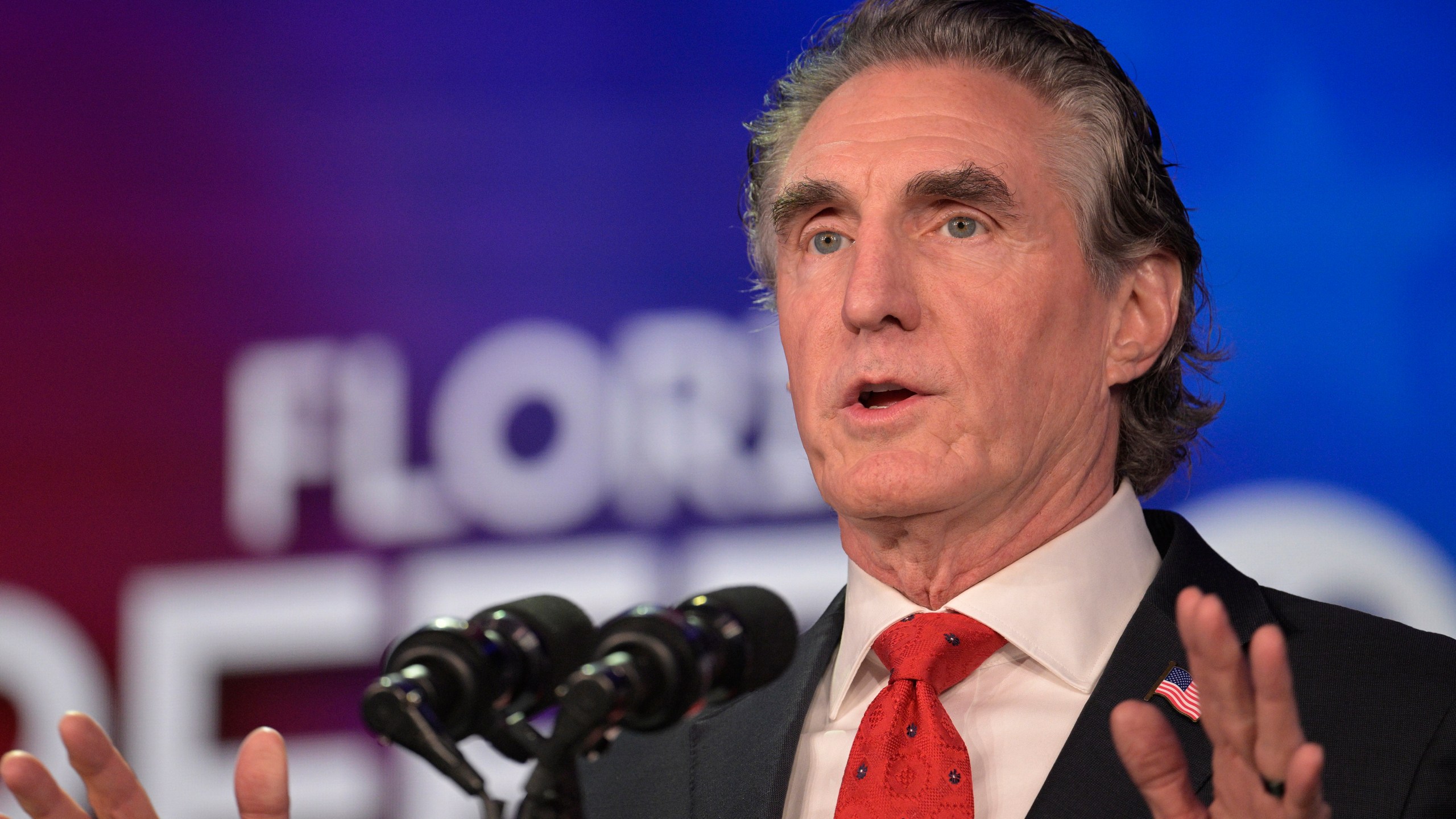 FILE - North Dakota Gov. Doug Burgum speaks to attendees at the Republican Party of Florida Freedom Summit, Nov. 4, 2023, in Kissimmee, Fla. Gov. Burgum announced Monday, Jan. 22, 2024 that he will not seek a third term as governor, more than a month after he ended his bid for the GOP presidential nomination. (AP Photo/Phelan M. Ebenhack, file)