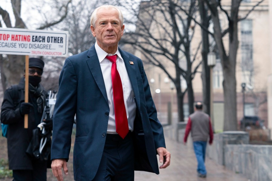 Former Trump White House official Peter Navarro arrives at U.S. Federal Courthouse in Washington, Thursday, Jan. 25, 2024. (AP Photo/Jose Luis Magana)