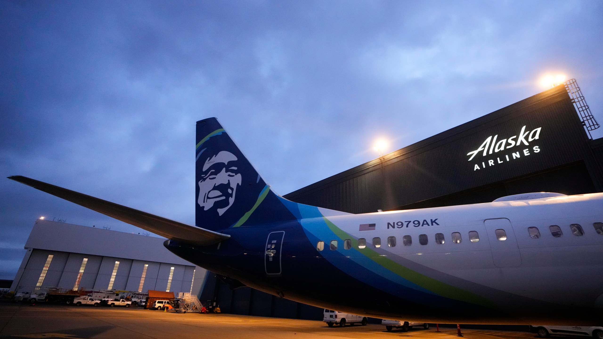 File - An Alaska Airlines Boeing 737 Max 9 awaits inspection at the airline's hangar at Seattle-Tacoma International Airport onJan. 10, 2024, in SeaTac, Wash. Boeing 737 Max 9 jetliners will carry passengers in the United States again, starting this weekend, for the first time since they were grounded after a panel blew out of the side of one of the planes. (AP Photo/Lindsey Wasson, File)