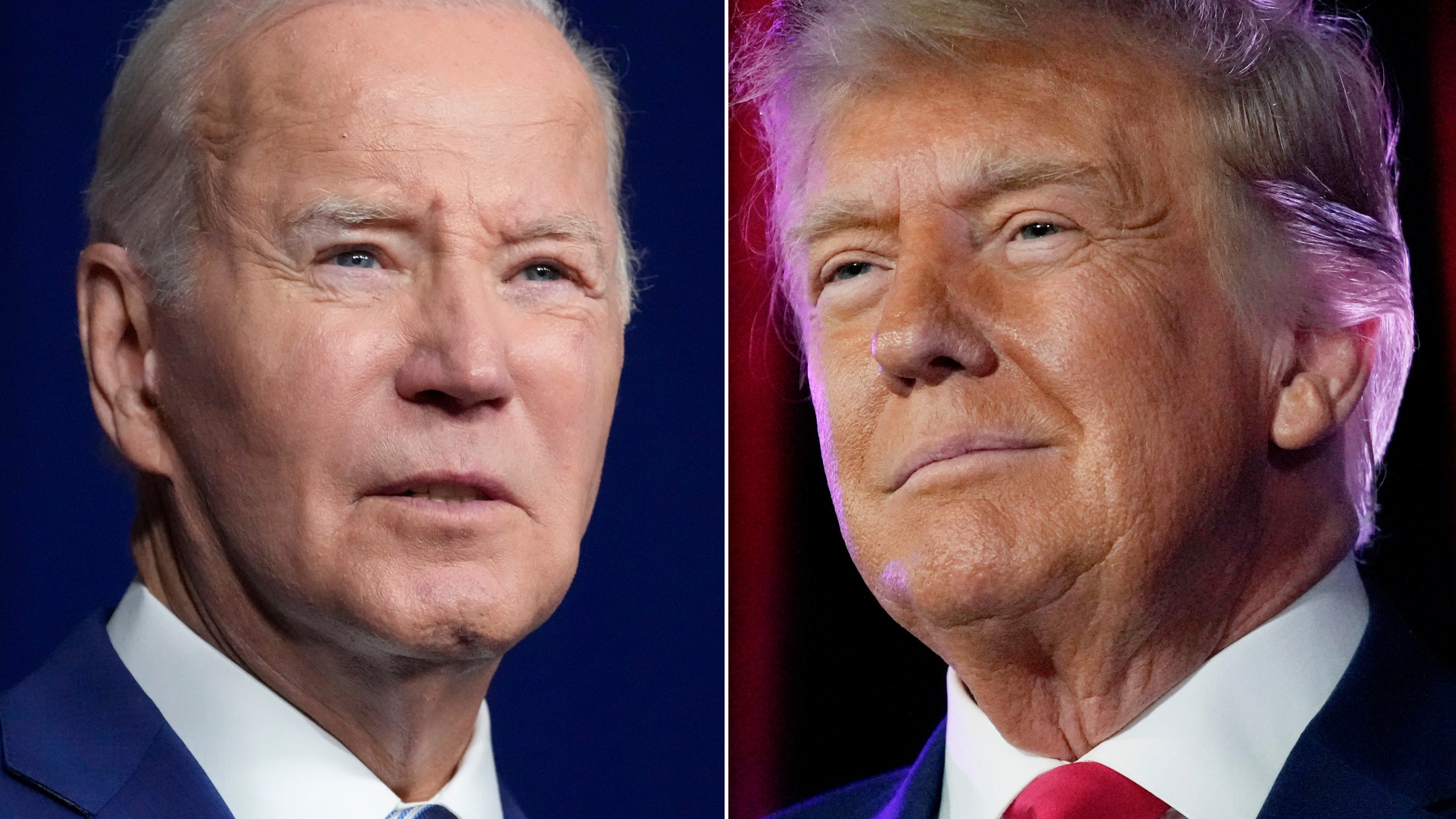 In this combination of photos, President Joe Biden speaks on Aug. 10, 2023, in Salt Lake City, left, and former President Donald Trump speaks on July 8, 2023, in Las Vegas. As the U.S. presidential campaign moves closer to a Donald Trump-Joe Biden rematch, China is watching uneasily.(AP Photo)