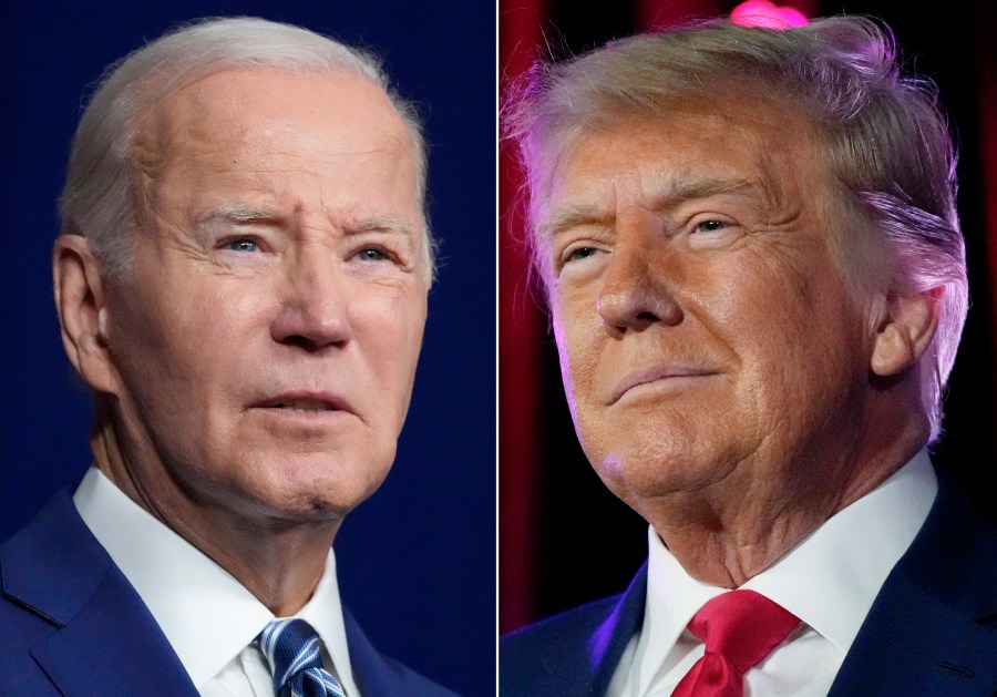 In this combination of photos, President Joe Biden speaks on Aug. 10, 2023, in Salt Lake City, left, and former President Donald Trump speaks on July 8, 2023, in Las Vegas. As the U.S. presidential campaign moves closer to a Donald Trump-Joe Biden rematch, China is watching uneasily.(AP Photo)