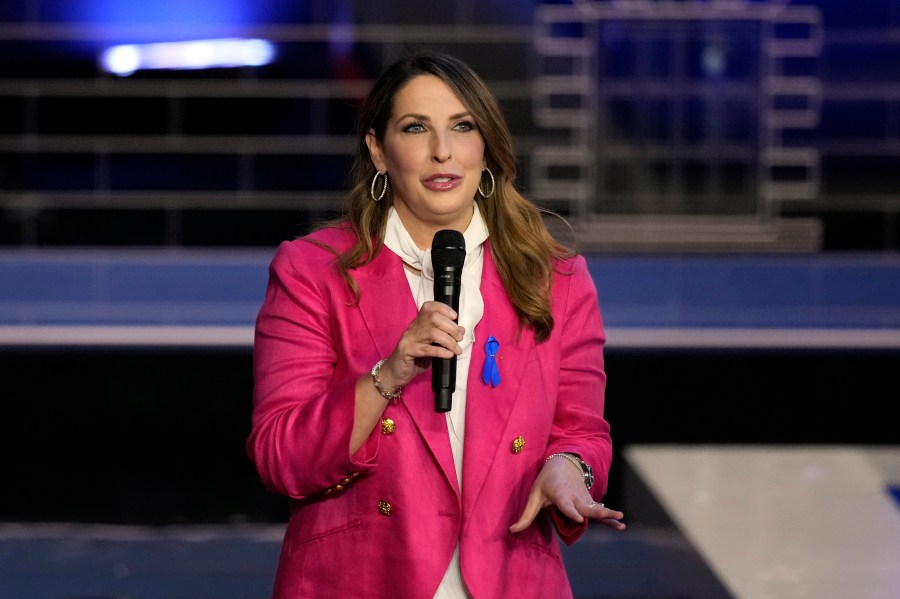 FILE - Republican National Committee Chair Ronna McDaniel speaks before a Republican presidential primary debate hosted by NBC News, Nov. 8, 2023, at the Adrienne Arsht Center for the Performing Arts of Miami-Dade County in Miami. Facing a cash crunch and harsh criticism from a faction of far-right conservatives, McDaniel, on Friday, Feb. 2, 2024, called for the party to unite behind the goal of defeating President Joe Biden. (AP Photo/Rebecca Blackwell, File)