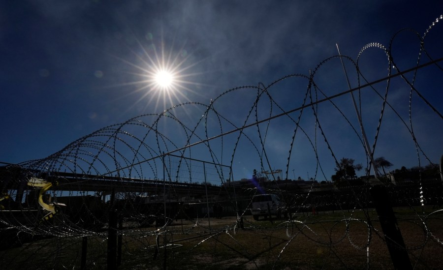 Concertina wire is stretched through Shelby Park where Texas Gov. Greg Abbott and fellow Governors held a news conference along the Rio Grande to discuss Operation Lone Star and border concerns, Sunday, Feb. 4, 2024, in Eagle Pass, Texas. Abbott returned to the Eagle Pass border to highlight his escalating attempts to curb illegal crossings on the U.S.-Mexico border. (AP Photo/Eric Gay)