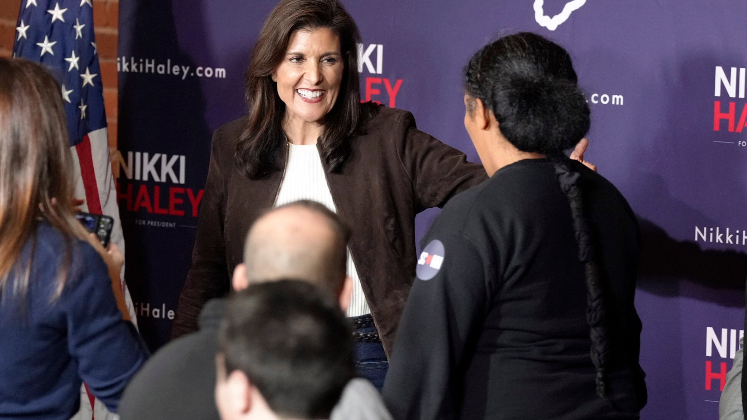 Republican presidential candidate former UN Ambassador Nikki Haley meets with supporters after a campaign rally on Monday, Feb. 5, 2024, in Spartanburg, S.C. (AP Photo/Meg Kinnard)