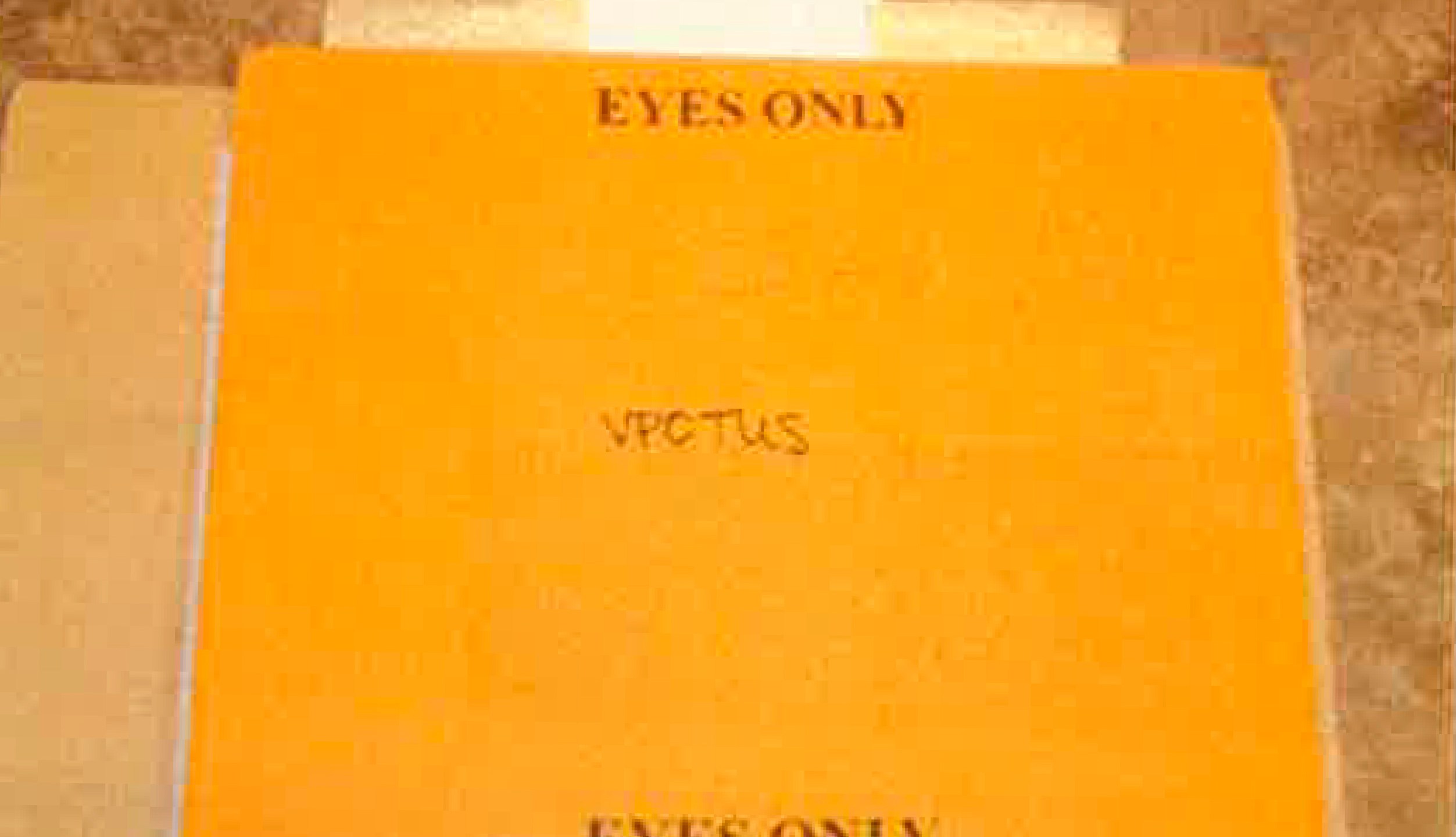 This image, contained in the report from special counsel Robert Hur, shows the envelope labeled "Eyes Only" with a handwritten note reading "VPOTUS," that contained classified documents that were found in Box 3 of documents housed at the Penn Biden Center in Washington. (Justice Department via AP)