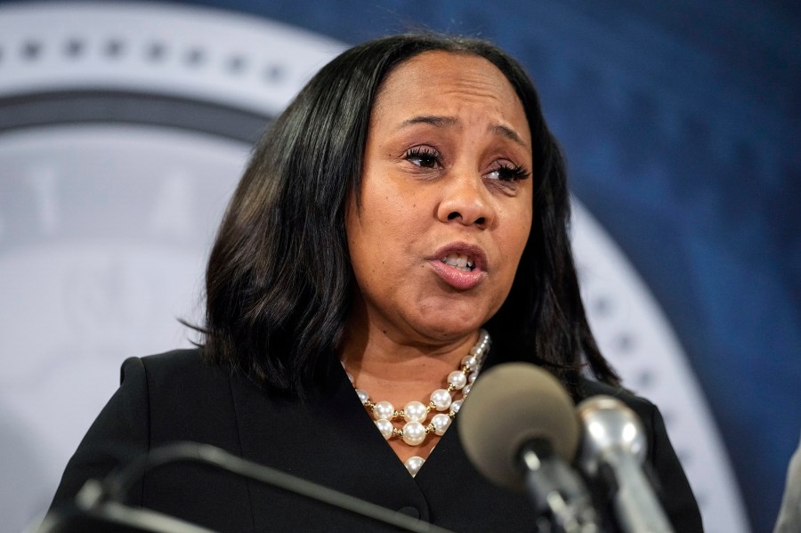 FILE - Fulton County District Attorney Fani Willis speaks in the Fulton County Government Center during a news conference, Monday, Aug. 14, 2023, in Atlanta. A Georgia state Senate committee charged with investigating Willis' conduct held its first meeting on Friday, Feb. 9, 2024. AP Photo/John Bazemore, File)