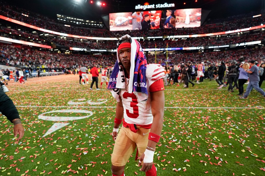 San Francisco 49ers wide receiver Ray-Ray McCloud III walks off the field after the NFL Super Bowl 58 football game against the Kansas City Chiefs, Sunday, Feb. 11, 2024, in Las Vegas. The Chiefs won 25-22 against the 49ers. (AP Photo/Eric Gay)