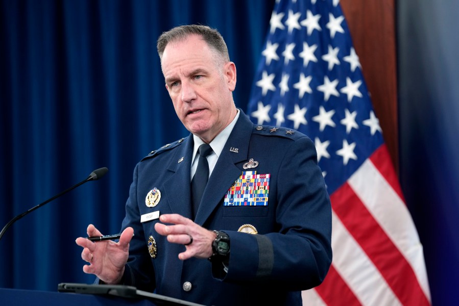 Pentagon spokesman Air Force Brig. Gen. Patrick Ryder speaks during a briefing at the Pentagon in Washington, Thursday, Feb. 15, 2024. (AP Photo/Susan Walsh)