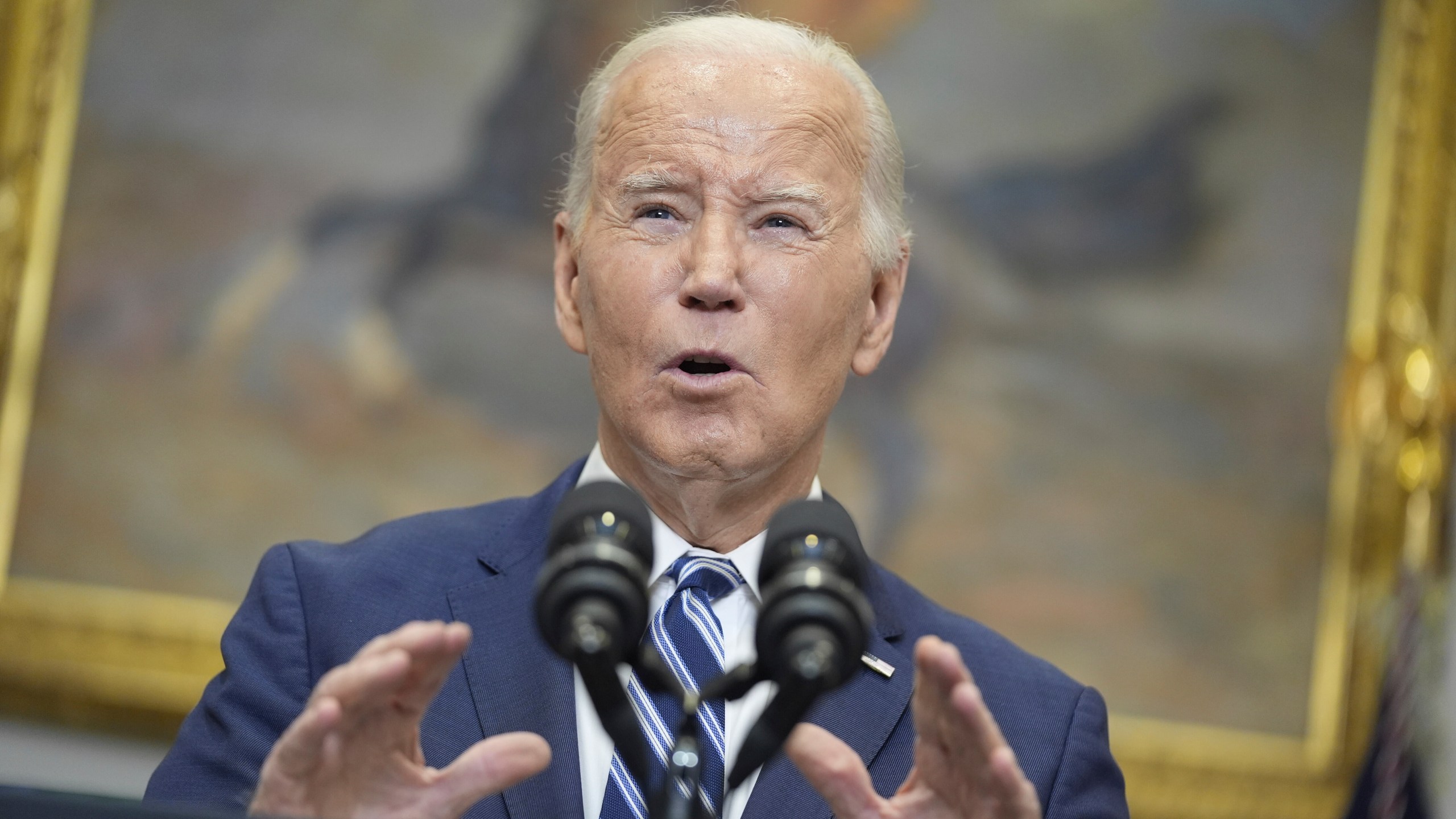 President Joe Biden delivers remarks on the death of Russian opposition leader Alexei Navalny, in the Roosevelt Room of the White House, Friday, Feb. 16, 2024, in Washington. (AP Photo/Evan Vucci)