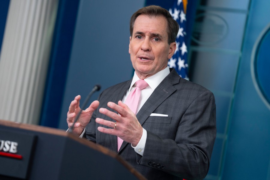 National Security Council spokesman John Kirby speaks during a press briefing at the White House, Tuesday, Feb. 13, 2024, in Washington. (AP Photo/Evan Vucci)