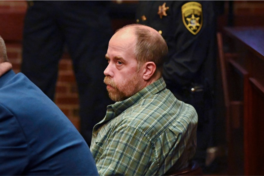 FILE — Craig N. Ross, Jr. is arraigned before Judge James A. Murphy III on charges related to the kidnapping of a 9-year-old from Moreau Lake State Park Friday, Nov. 17, 2023, at Saratoga County Court in Ballston Spa, NY. Ross pleaded guilty, Wednesday, Feb. 21, 2024, to two felony counts and faces 47 years to life in prison. (Will Waldron/The Albany Times Union via AP, File)