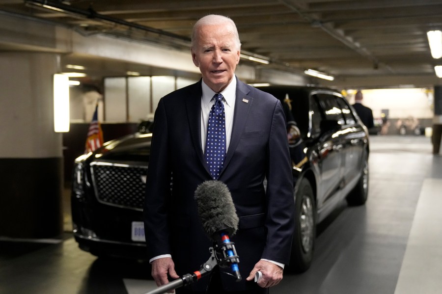 President Joe Biden speaks about his meeting with Alexei Navalny's widow Yulia Navalnaya and daughter Dasha, in San Francisco, Feb. 22, 2024. The U.S. government is hitting Russia with the largest tranche of financial penalties imposed on Moscow since its 2022 invasion of Ukraine. They target roughly 600 people and firms from Russia to China to the United Arab Emirates. The sanctions are timed to the second anniversary of the invasion, and in response to the death of Navalny. (AP Photo/Manuel Balce Ceneta)