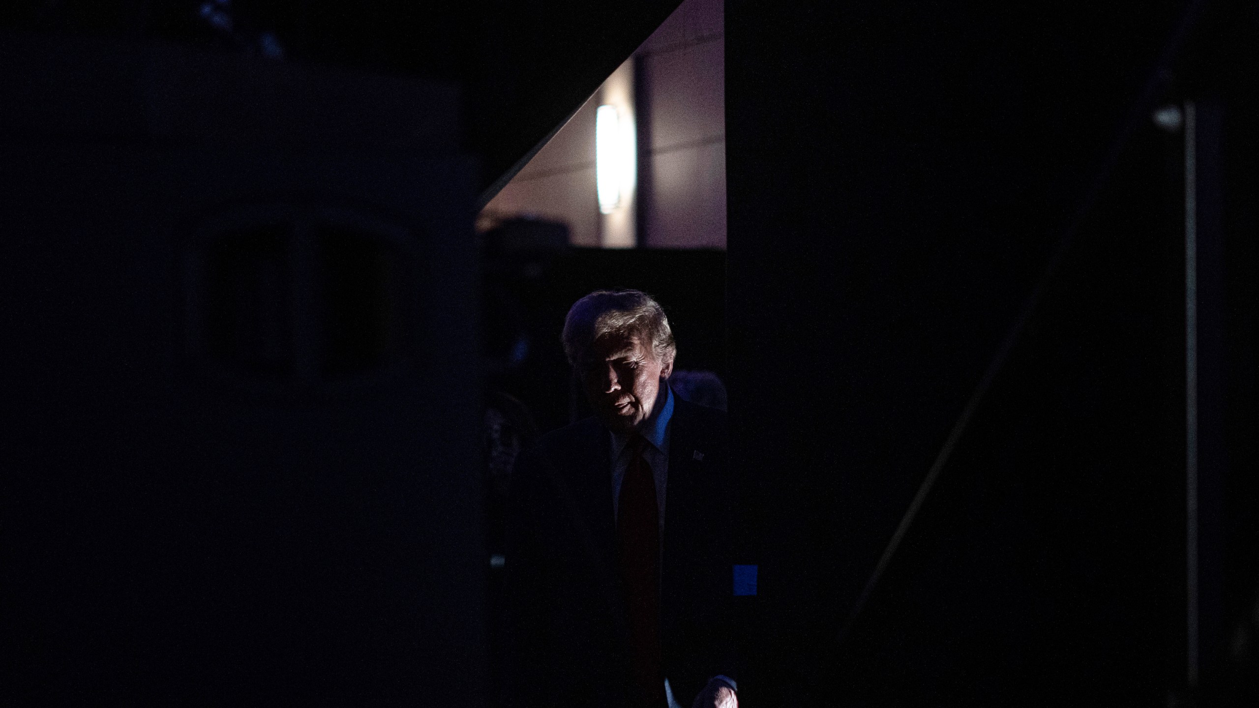 Republican presidential candidate former President Donald Trump arrives at the Black Conservative Federation's Annual BCF Honors Gala at the Columbia Metropolitan Convention Center in Columbia, S.C., Friday, Feb. 23, 2024. (AP Photo/Andrew Harnik)