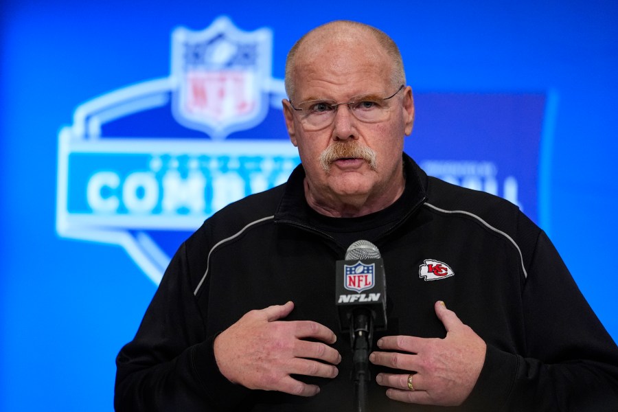 Kansas City Chiefs head coach Andy Reid speaks during a press conference at the NFL football scouting combine in Indianapolis, Tuesday, Feb. 27, 2024. (AP Photo/Michael Conroy)