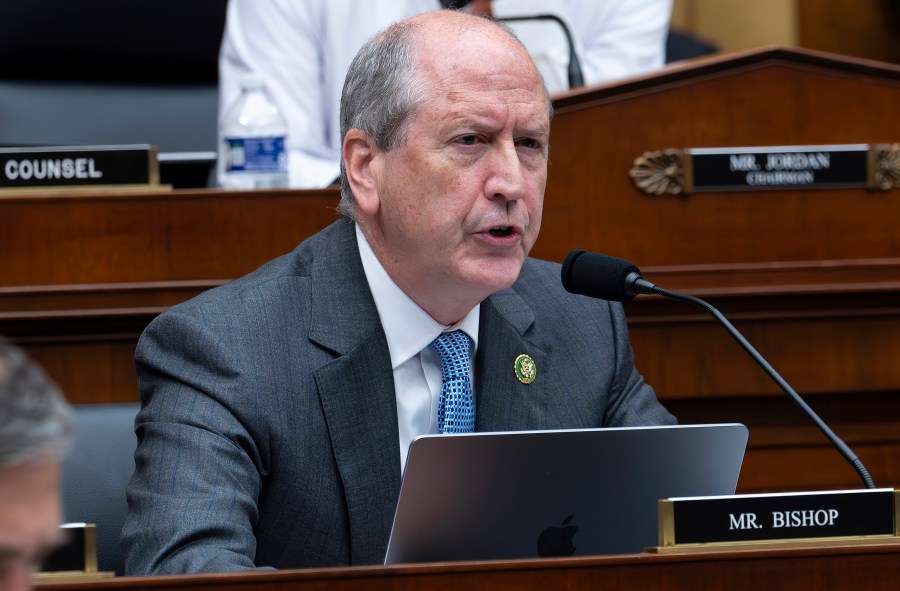 FILE - Rep. Dan Bishop, R-N.C., speaks during a House Judiciary Committee hearing, Sept. 20, 2023, on Capitol Hill in Washington. Bishop is unopposed in the March 5 Republican primary for North Carolina attorney general. (AP Photo/J. Scott Applewhite, file)