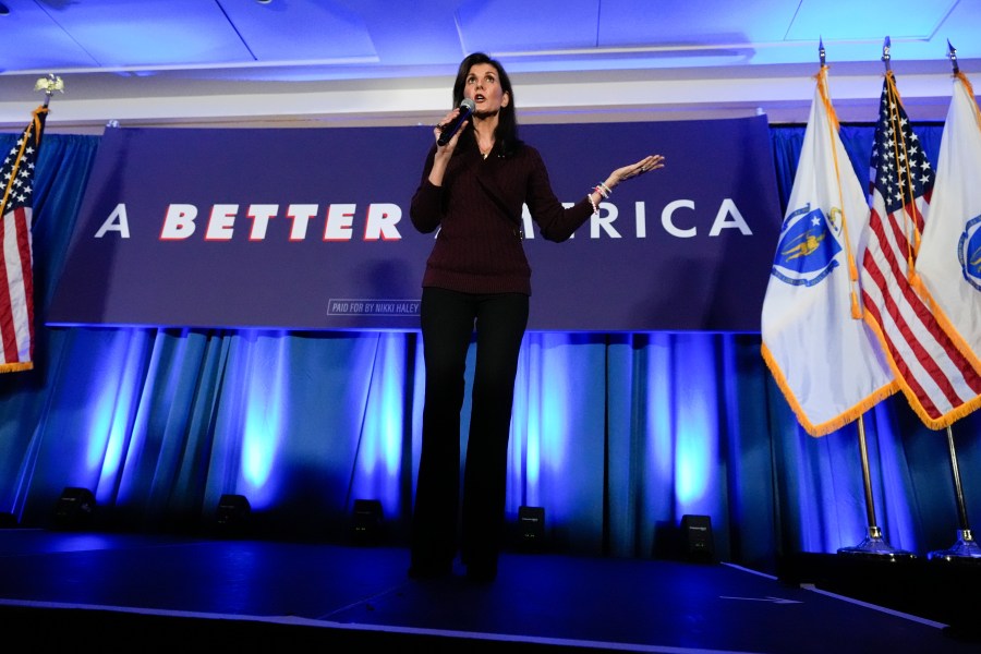 Republican presidential candidate former UN Ambassador Nikki Haley speaks at a Republican campaign event in Needham, Mass., Saturday, March 2, 2024. (AP Photo/Michael Dwyer)