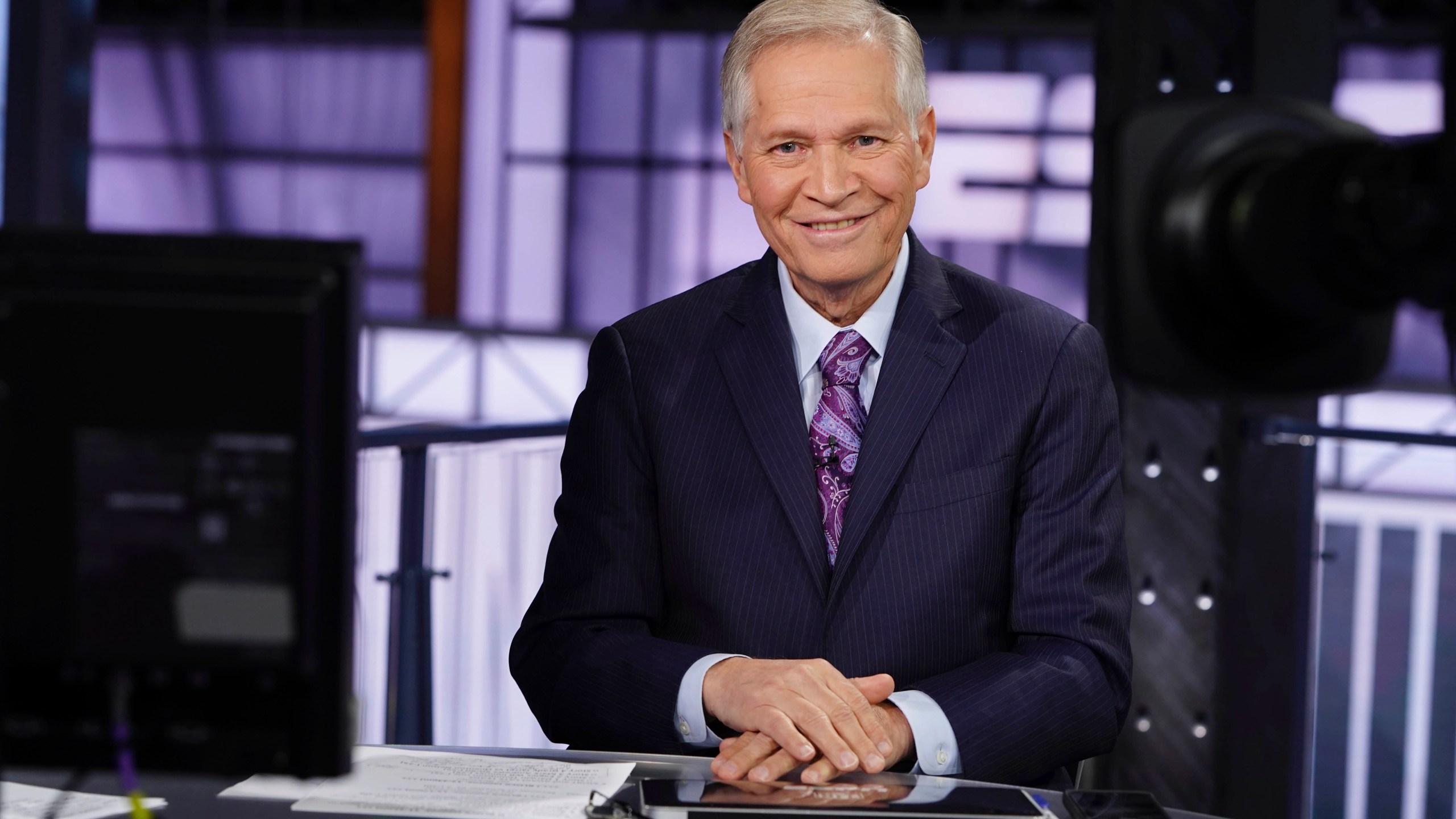 In a photo supplied by ESPN, Chris Mortensen appears on the set of Sunday NFL Countdown at ESPN's studios in Bristol, Conn., on Sept. 22, 2019. Mortensen, the award-winning journalist who covered the NFL for close to four decades, including 32 as a senior analyst at ESPN, died Sunday, March 3, 2024. (ESPN via AP)