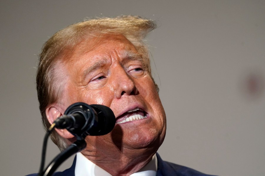 Republican presidential candidate former President Donald Trump speaks at a campaign rally Saturday, March 2, 2024, in Richmond, Va. (AP Photo/Steve Helber)